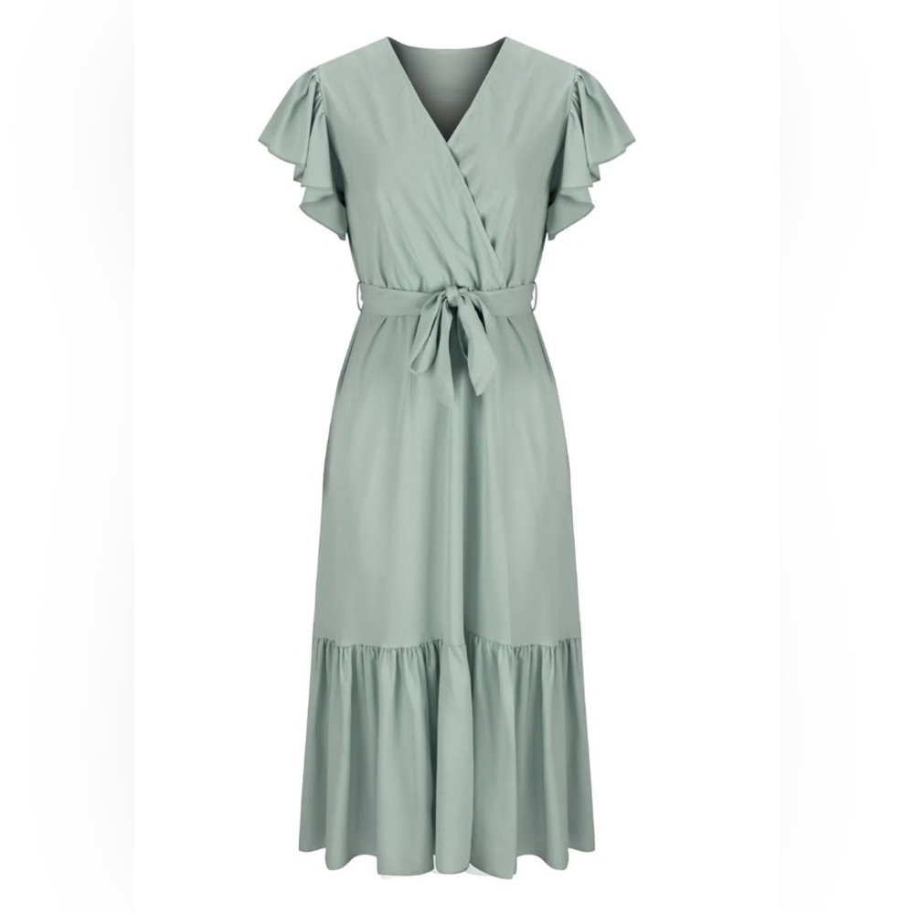 Elegant Sage Green Wrap Dress